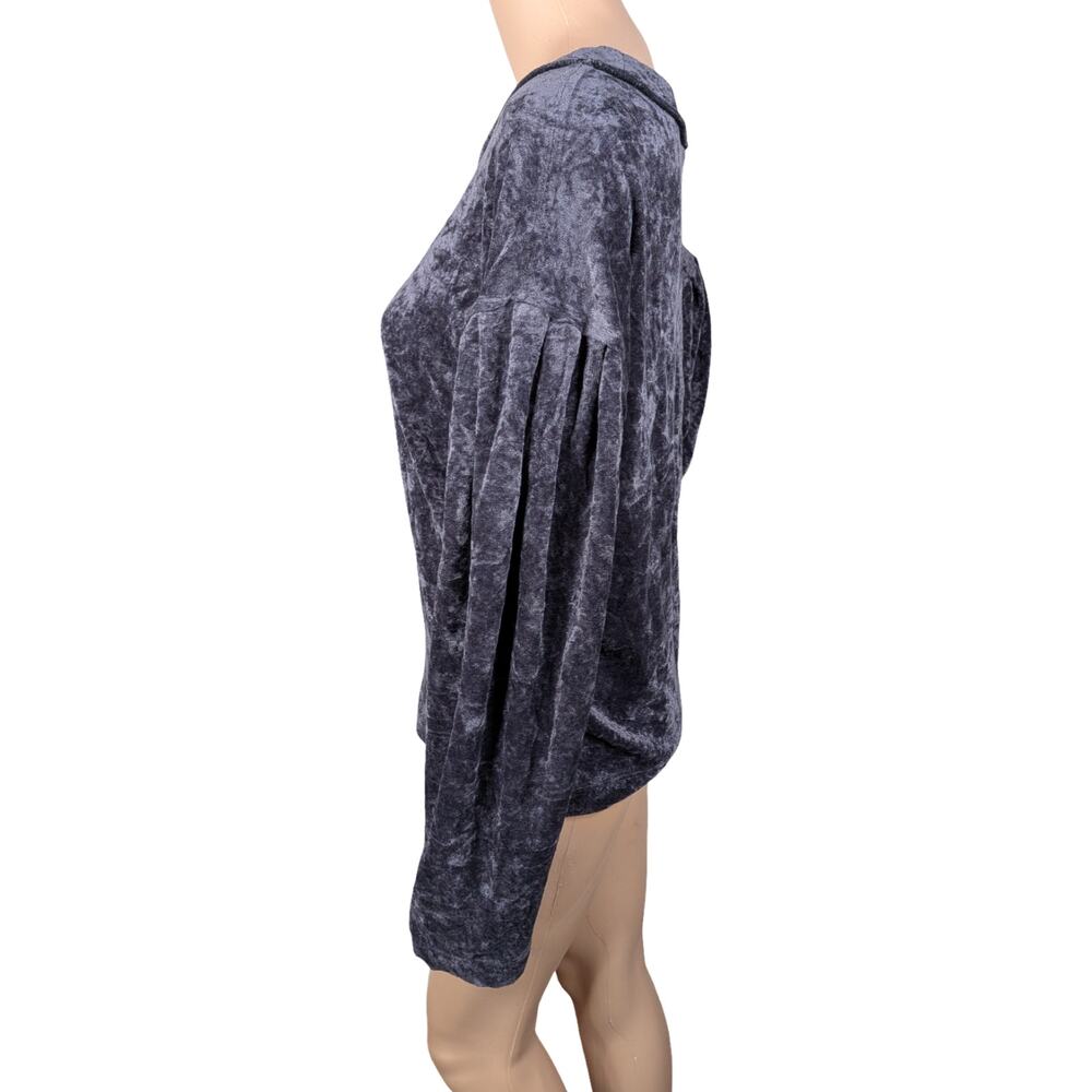 We The Free People Charcoal Crushed Velvet Puff Sleeve Boatneck Top S EUC - Picture 6 of 8